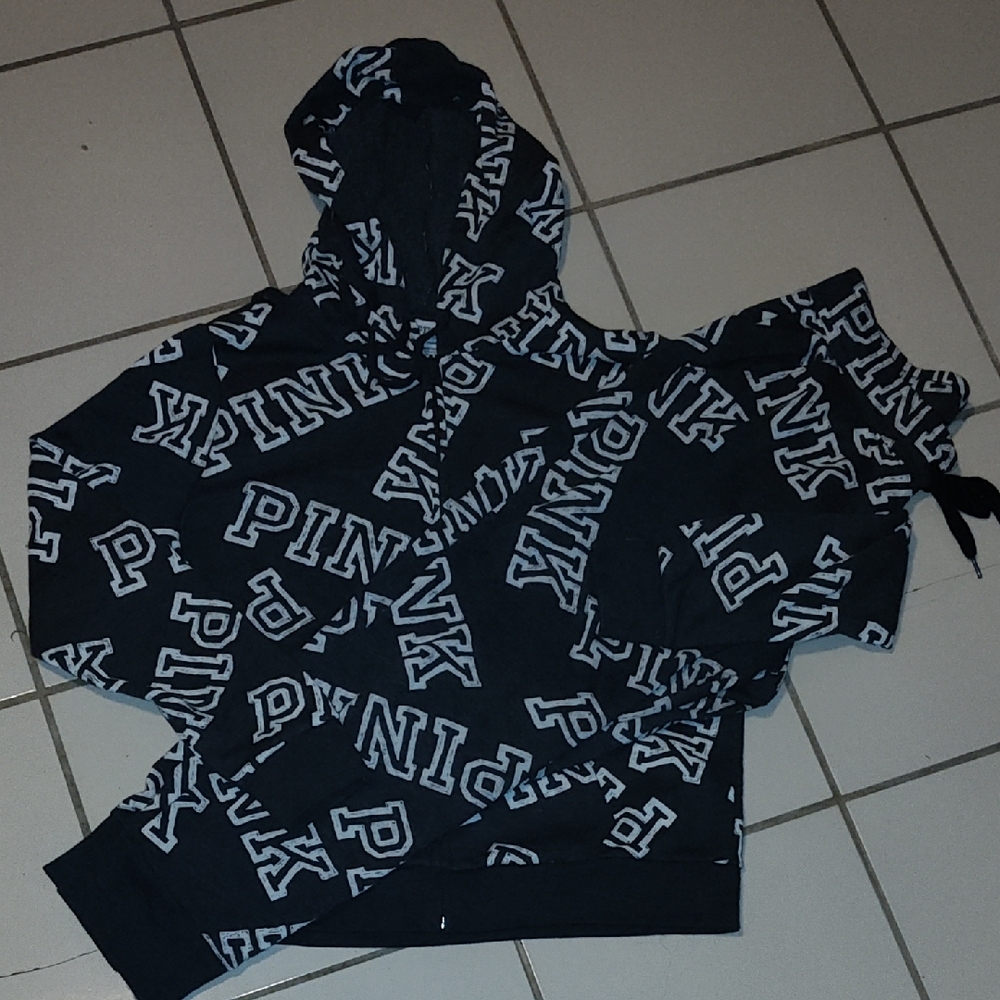 PINK Victoria's Secret Charcoal Zip up Hoodie & Relaxed Joggers